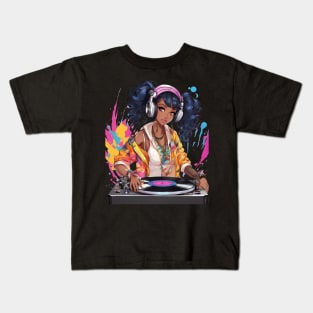 Euphoric Frequencies Trance Parties DJ Girl Kids T-Shirt